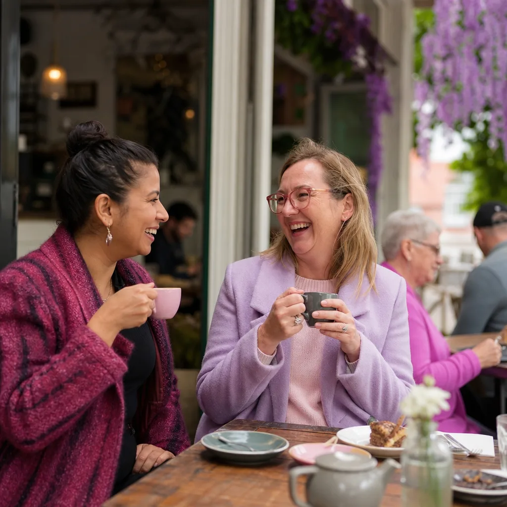 Coffee and two cups on a table at a relaxed Launceston venue