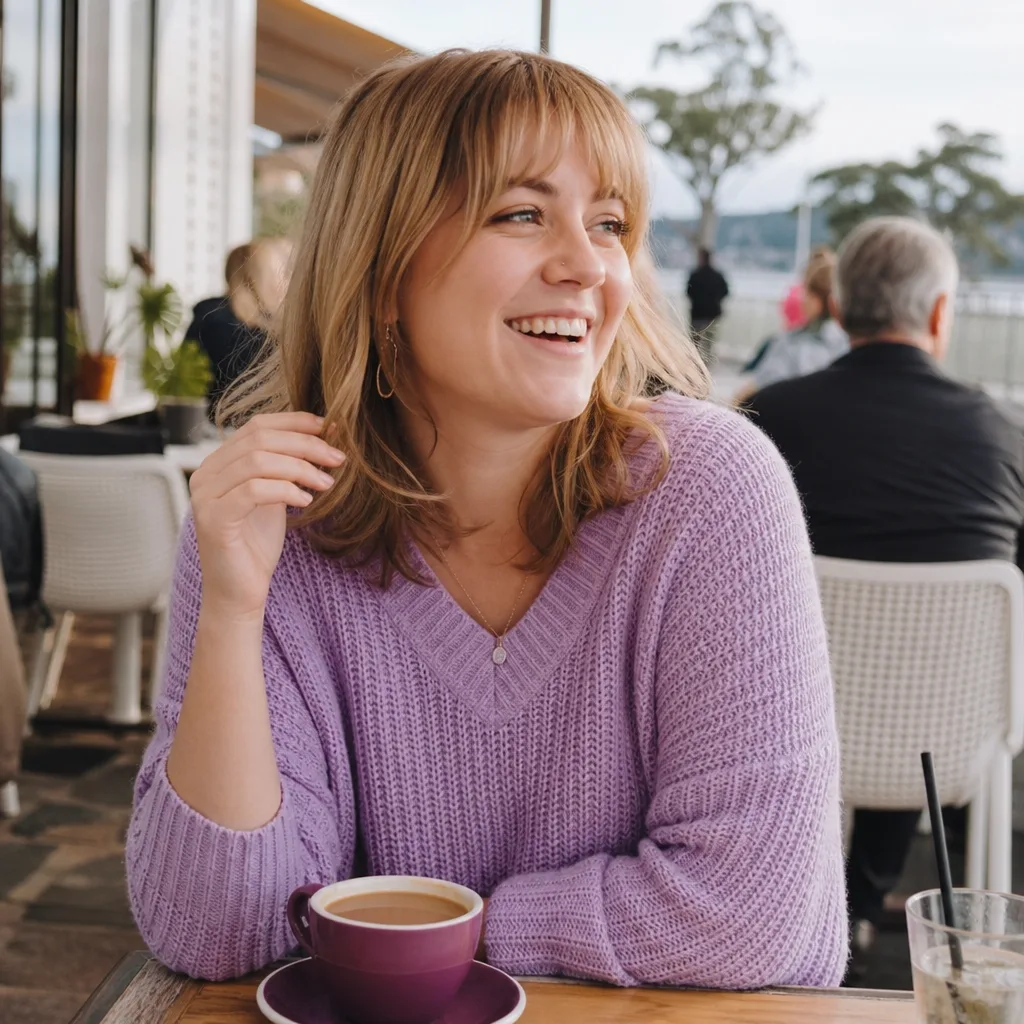 Two adults talking over coffee at a relaxed public venue in central Launceston